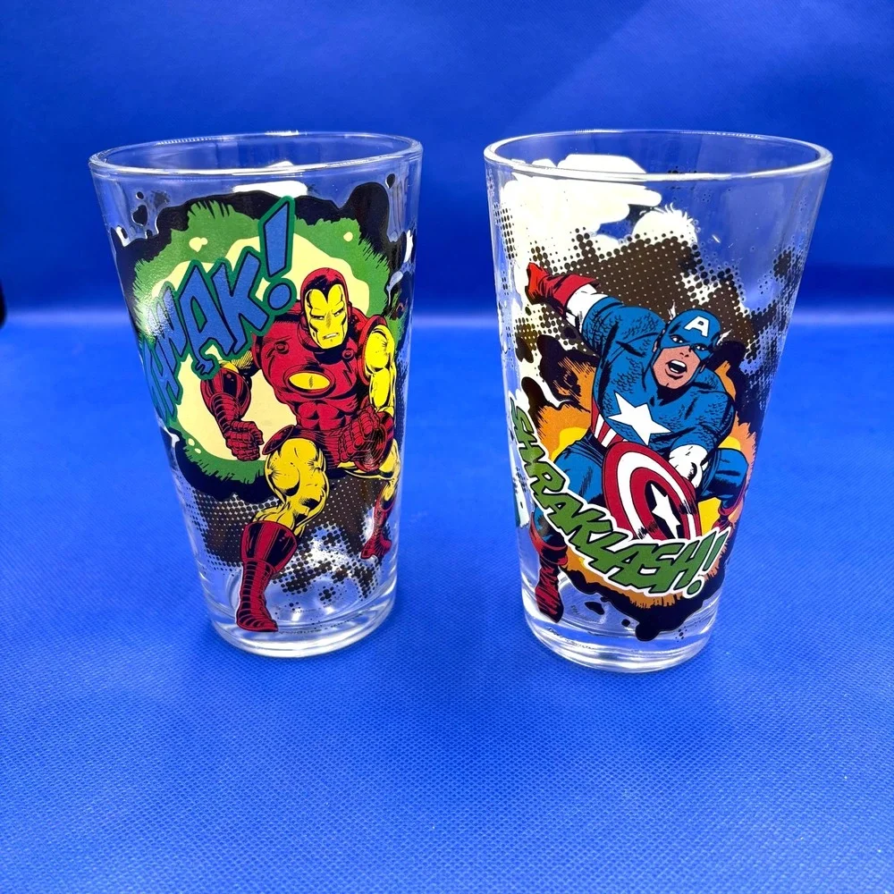 Marvel Comics Drinking Glass, Hulk/Captain America/Thor/Iron Man 16 oz, Set of 2